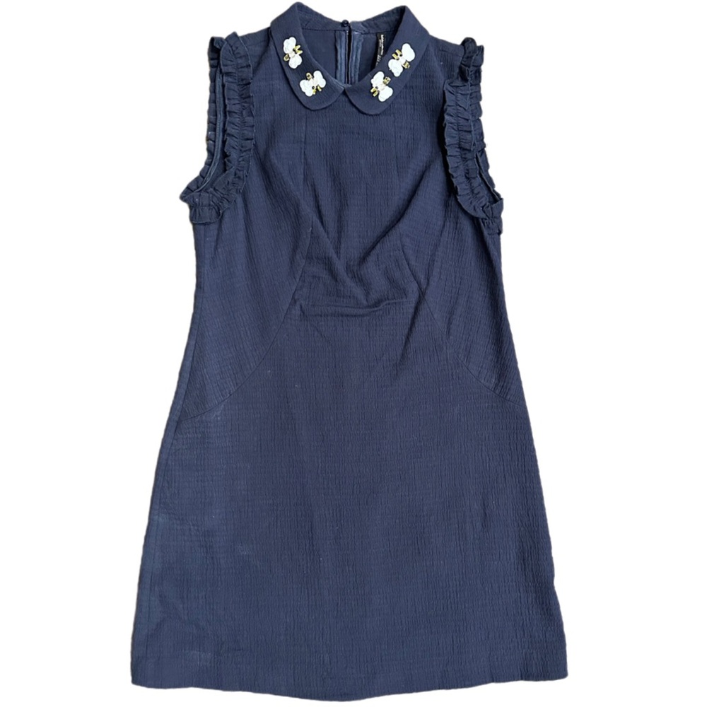 Navy Blue Women Dress with Floral Collar